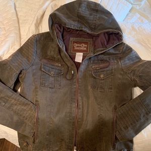 Hooded leather jacket